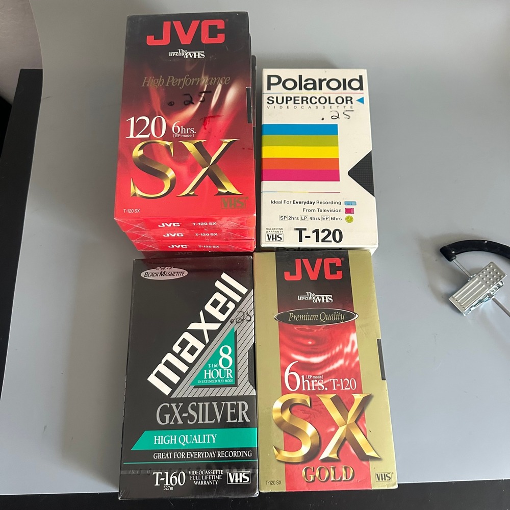 Lot 6 Blank VHS Tapes Sealed JVC SX Gold Maxell GX-Silver Polaroid T-120 T-160
